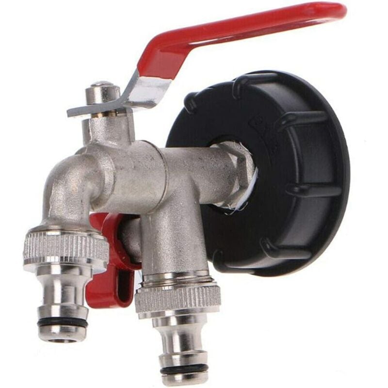 foto del prodotto aiperq ibc s60x6 rubinetto di scarico a doppia uscita in ottone, doppie valvole 1 2 diametro uscita 1 2 , diametro ingresso 60mm, connettore