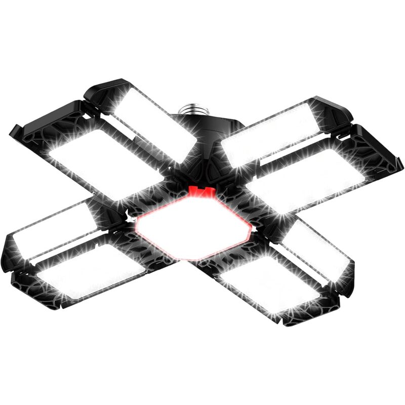 foto del prodotto aiperq illuminazione da officina a led da 200 w per garage 1 pezzo plafoniera deformabile 20000lm 6500k con 12 pannelli regolabili