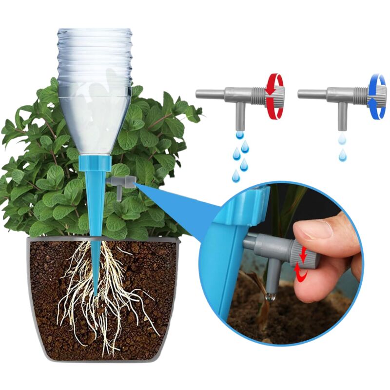 foto del prodotto aiperq kit di irrigazione a goccia per bottiglie, 12 pezzi cono di irrigazione automatico per interni con valvole, sistema di irrigazione a goccia