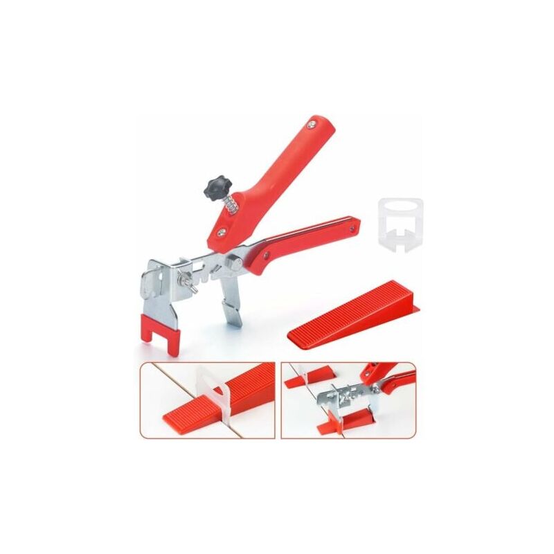 foto del prodotto aiperq kit di livellamento per piastrelle 2.0mm, kit di livellamento per piastrelle con 1 pinza, 400 clip 2.0mm , 100 cunei riutilizzabili per la
