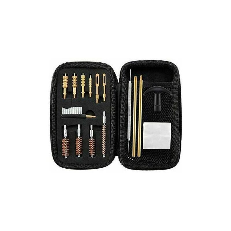 foto del prodotto aiperq kit di pulizia universale per pistole calibro .22, .357, .38, 9 mm, .45, comprendente spazzole in bronzo e un adattatore in ottone.