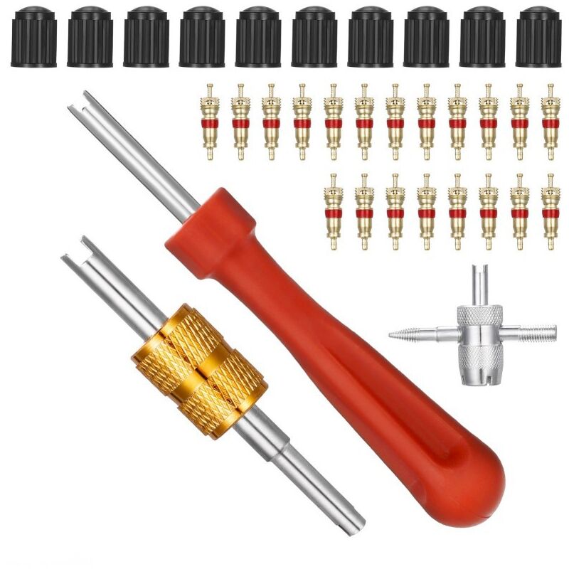 foto del prodotto aiperq kit di riparazione e rimozione del nucleo della valvola 1 strumento per valvole quadruple 10 cappucci per valvole per pneumatici auto 