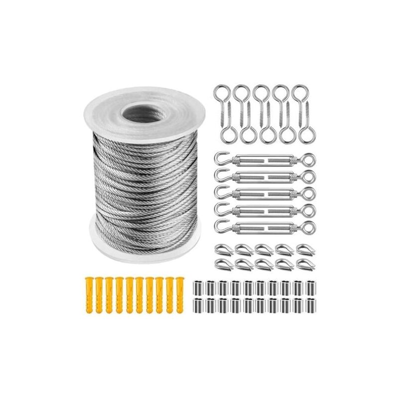 foto del prodotto aiperq kit di sospensione con corda in acciaio inossidabile promotion, cavo in acciaio inossidabile rivestito in nylon, tenditore in cavo in