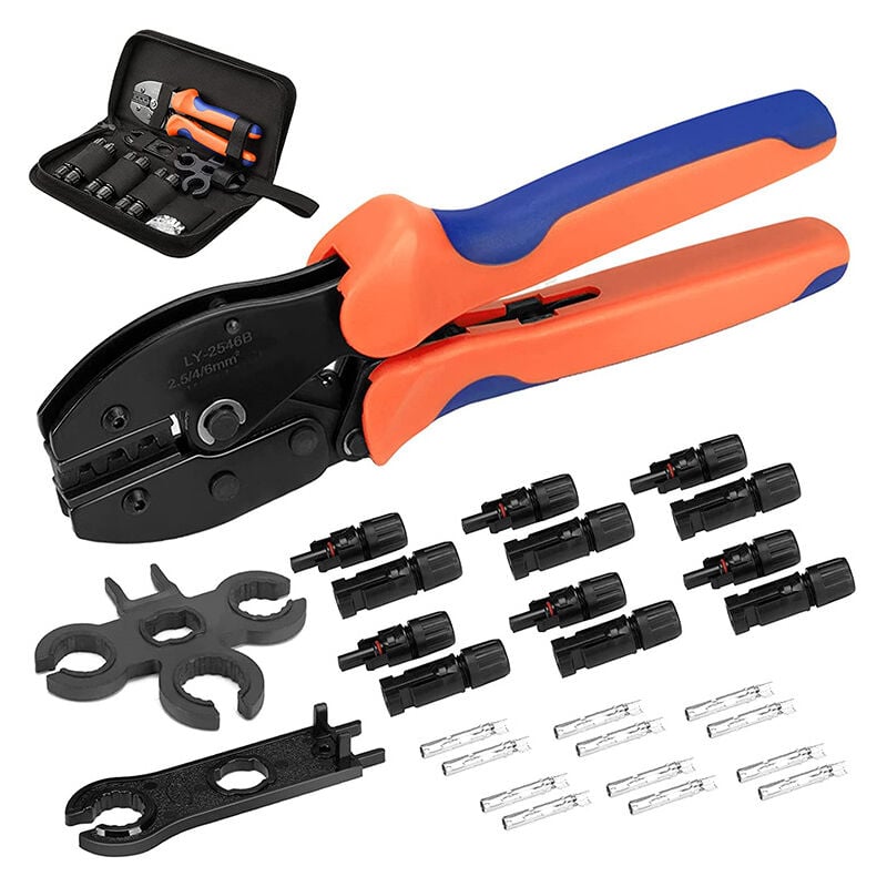 foto del prodotto aiperq kit di utensili per crimpatura solare da 27 pezzi per pannelli solari, 6 paia di connettori maschio femmina per cavi solari 1 utensile per