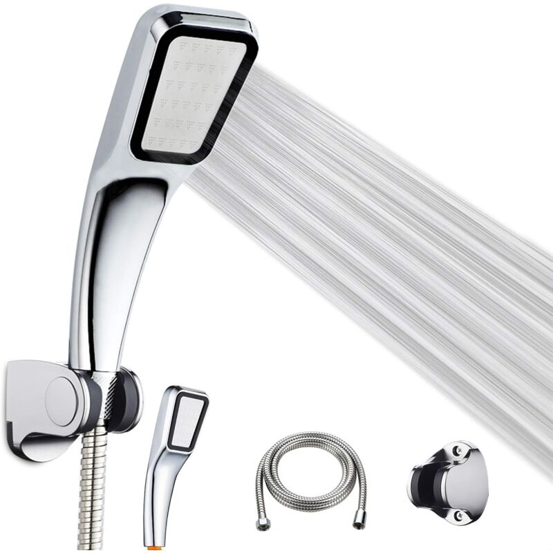 foto del prodotto aiperq kit soffione doccia soffione doccia, tubo flessibile in acciaio inossidabile da 1,5 m, staffa regolabile, booster di pressione dell acqua a