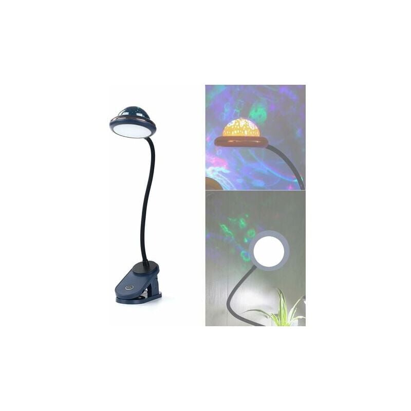 foto del prodotto aiperq lampada a clip per bambini, luce di lettura a led ricaricabile tramite usb con proiezione di stelle, lampada da comodino a collo di cigno,