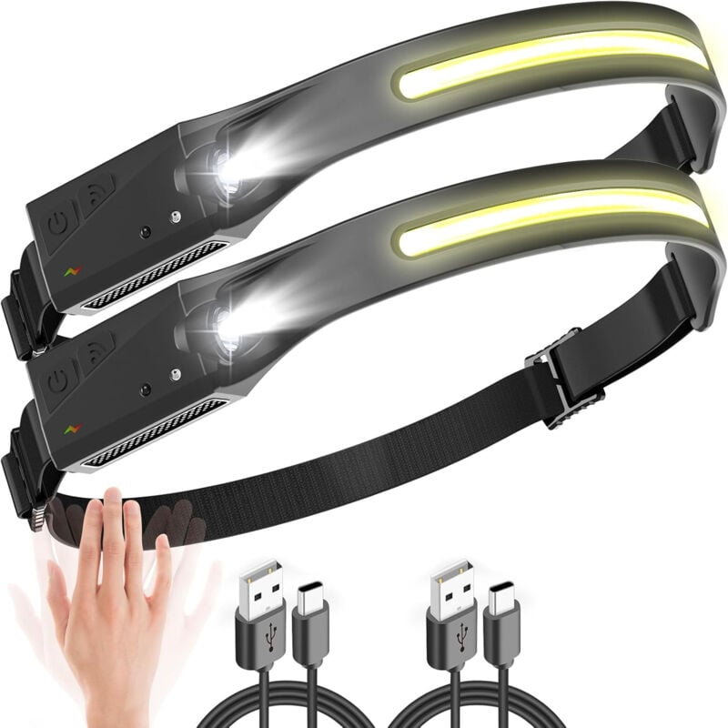 foto del prodotto aiperq lampada frontale ricaricabile, lampada frontale a led ultra potente con sensore di movimento usb, lampada frontale impermeabile per