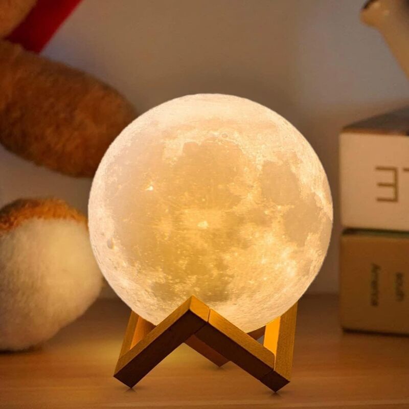 foto del prodotto aiperq lampada lunare 3d 2024 lampada lunare migliorata 16 colori con supporto in legno telecomando controllo touch regali per ragazze donne