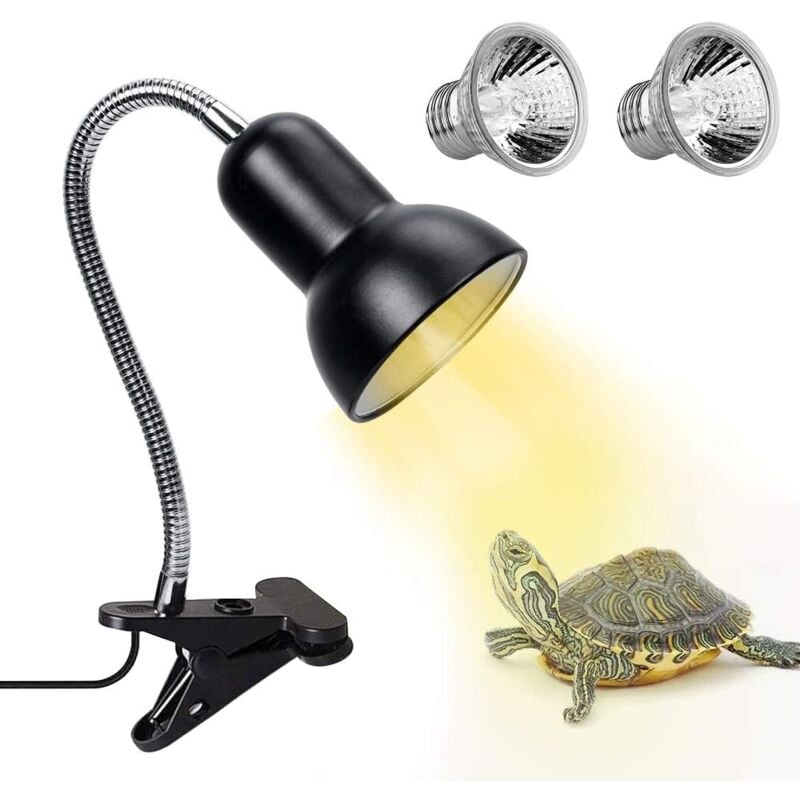 foto del prodotto aiperq lampada riscaldante per tartarughe, 2 lampade uva uvb lampada riscaldante per rettili da 50 w con supporto, lampada per terrario con