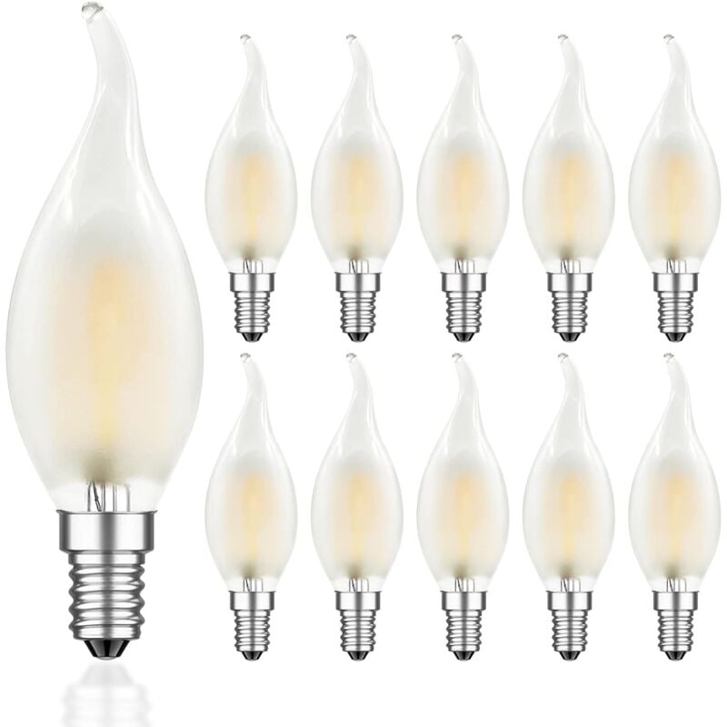 foto del prodotto aiperq lampadina led a filamento dimmerabile e14 da 4 w, lampadine a fiamma, bianco caldo 2700 k, angolo del fascio di 360 , confezione da 10