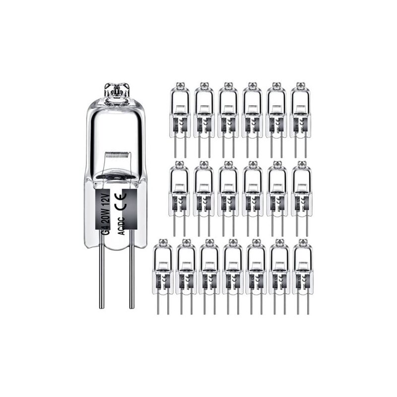 foto del prodotto aiperq lampadine alogene g4 20w 12v 2 pin base di ricambio per illuminazione da incasso sottopensile, dimmerabili confezione da 10 