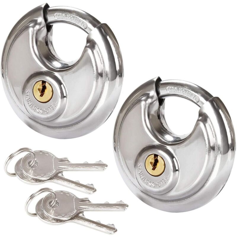 foto del prodotto aiperq lucchetti circolari di sicurezza da 2 pezzi, lucchetto rotondo in acciaio inossidabile da 60 mm, lucchetto a disco antiruggine per