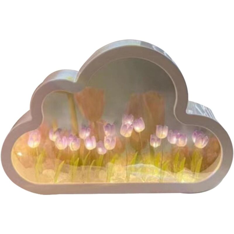 foto del prodotto aiperq luce notturna a tulipano, luce notturna a led a forma di nuvola, specchio a tulipano, specchio luce notturna 2 in 1, lampada da comodino