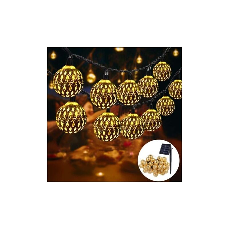 foto del prodotto aiperq luci solari marocchine da esterno, 7 m, 50 led, 8 modalit , illuminazione solare impermeabile per giardino, patio, cortile, casa, natale,