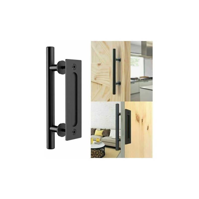 foto del prodotto aiperq maniglia per porta scorrevole retr in alluminio nero, set di maniglie a filo e a tirante per porta scorrevole in legno, 30 cm, semaket