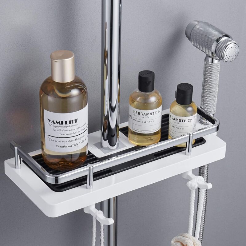 foto del prodotto aiperq mensola per doccia a parete regolabile, cestello portaoggetti per bagno e cucina, fissaggio per tubi, contenitore per doccia in metallo