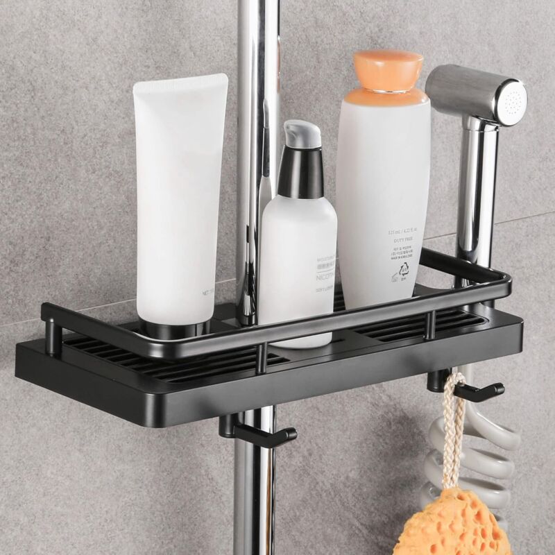 foto del prodotto aiperq mensola per doccia e portaoggetti set di 2 mensole per doccia in acciaio inossidabile senza foratura, mensola per bagno telescopica in