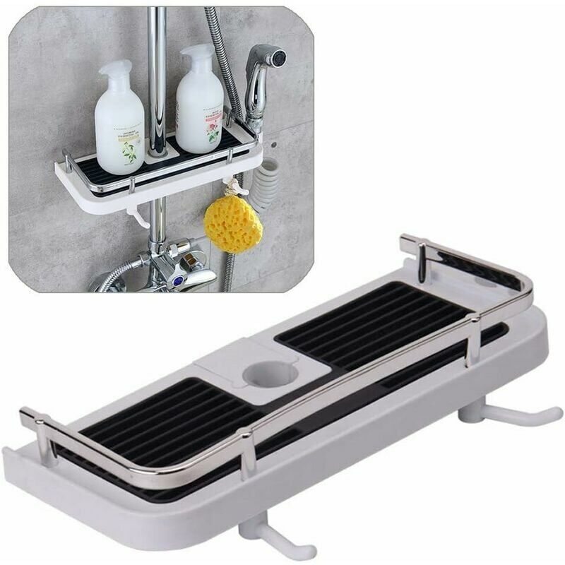 foto del prodotto aiperq mensola per doccia senza foratura, portasapone per riporre e organizzare il bagno con 2 ganci e un portasapone per doccia, adatta per barre