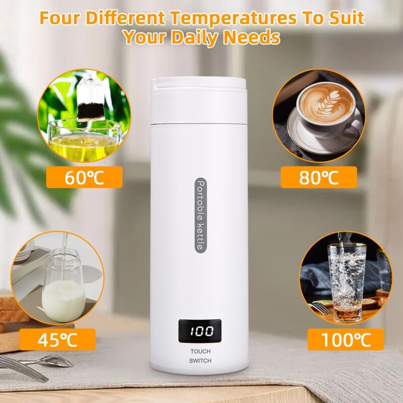 foto del prodotto aiperq mini bollitore elettrico portatile da viaggio da 500 ml, bollitore elettrico a 4 temperature, acciaio inossidabile 304 con spazzole e