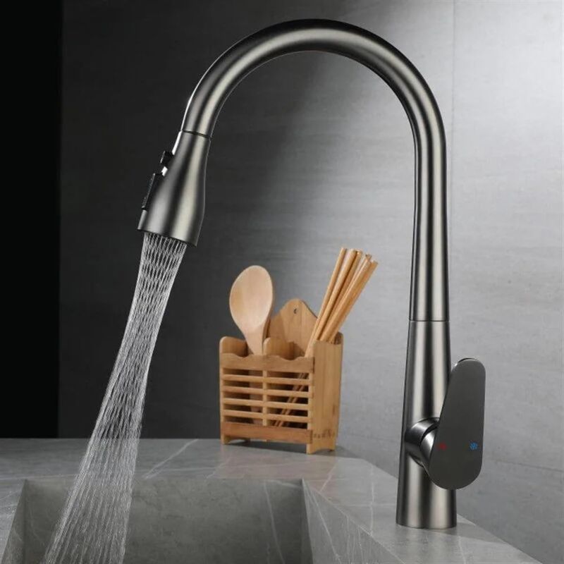 foto del prodotto aiperq miscelatore cucina estraibile, 3 maniglie, miscelatore lavello, rotazione 360 , getto acqua calda e fredda