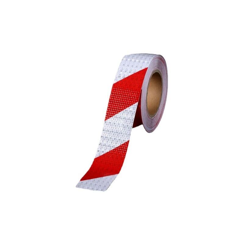 foto del prodotto aiperq nastro riflettente di avvertimento promotion, rosso e bianco, autoadesivo, per segnaletica stradale notturna, per auto, 5 cm x 25 m