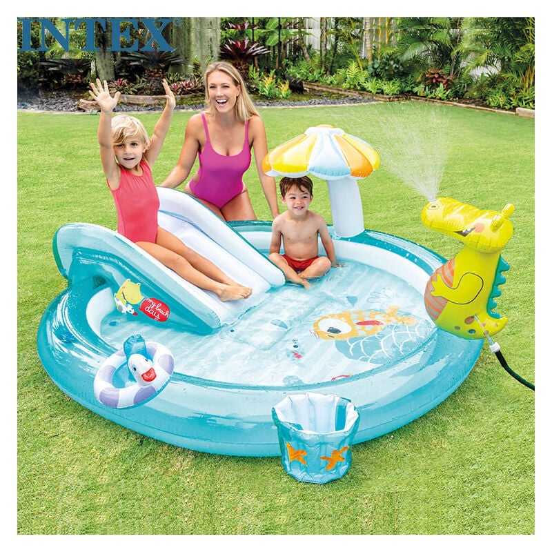 foto del prodotto aiperq piscina gonfiabile con scivolo a forma di coccodrillo, piscina per bambini, piscina di sabbia, piscina di palline oceaniche