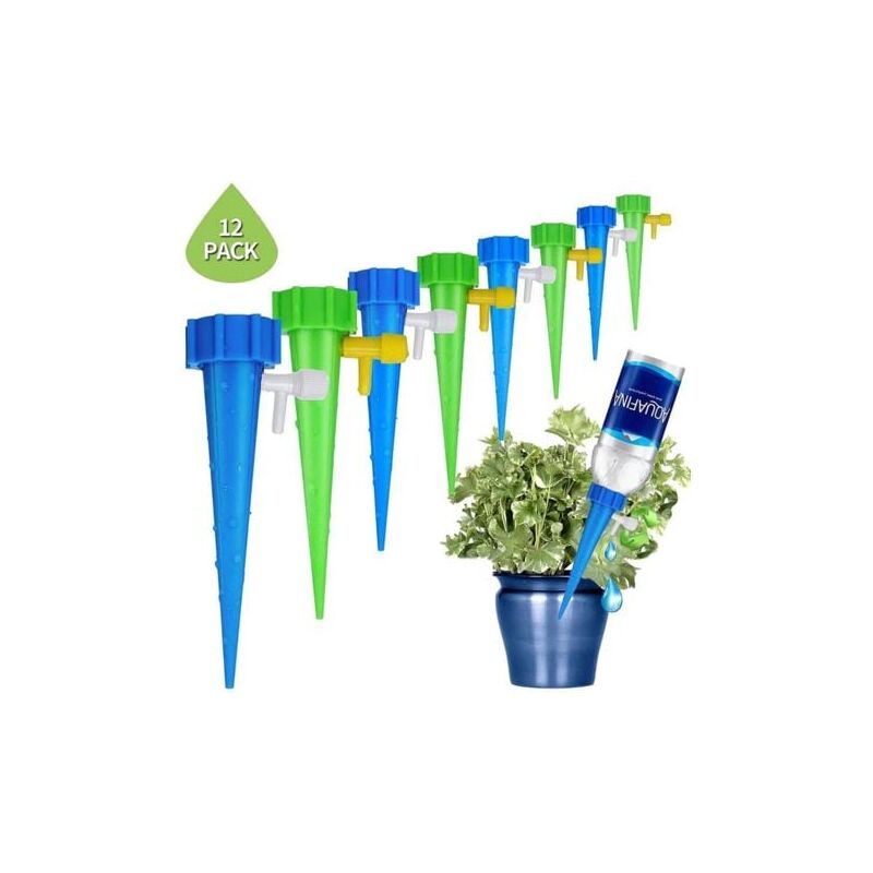 foto del prodotto aiperq plant watering 12 picchetti per irrigazione sistema di irrigazione regolabile per innaffiare piante e fiori ideale come sistema di