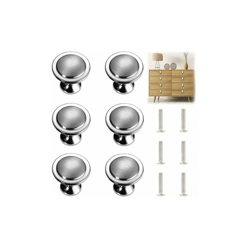 foto del prodotto aiperq pomelli e maniglie per mobili, 6 pezzi maniglia per mobile in argento massiccio maniglia per mobili rotonda in acciaio inossidabile