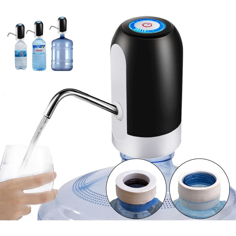 foto del prodotto aiperq pompa per bottiglie d acqua, adatta a bottiglie d acqua di diverse forme, distributore d acqua elettrico portatile, silicone nero, plastica