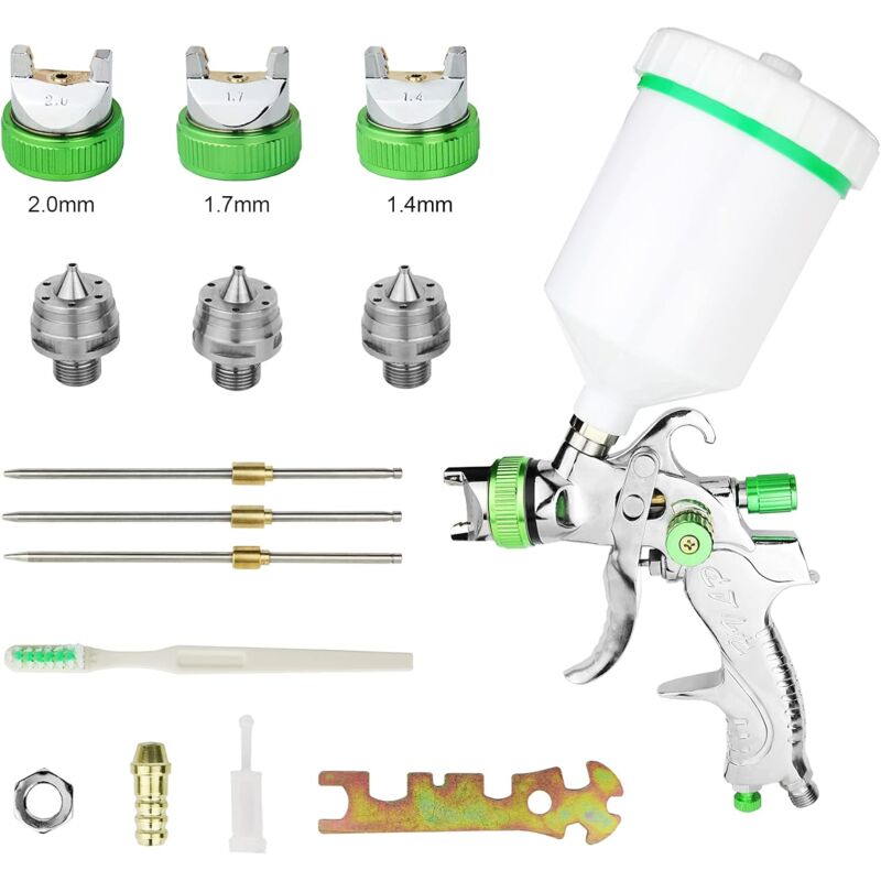 foto del prodotto aiperq professional 600cc pistola a spruzzo per vernice con 3 ugelli 1,4 mm 1,7 mm 2,0 mm, pistola a spruzzo ad aria compressa hvlp per mobili per