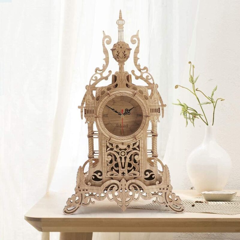 foto del prodotto aiperq puzzle in legno tagliato al laser 3d, orologio da tavolo, kit di costruzione in legno, modello di assemblaggio fai da te, regalo giocattolo
