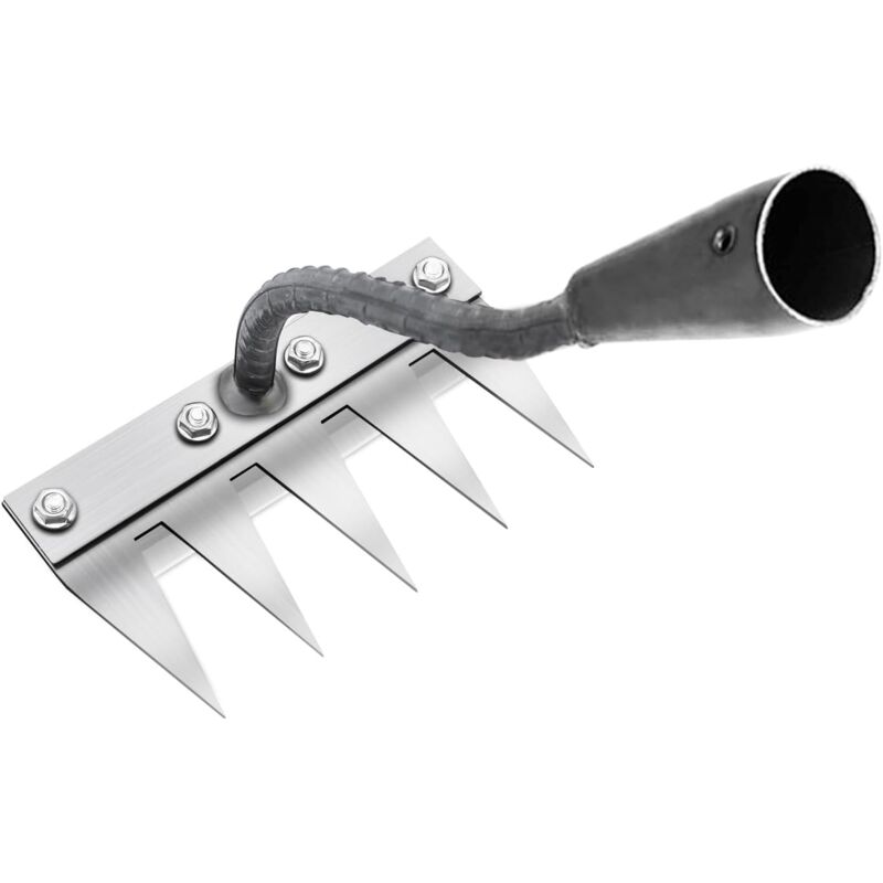 foto del prodotto aiperq rastrello da giardino multifunzionale in metallo, rastrello da giardino a 5 denti, rastrello da giardino portatile per diserbare senza