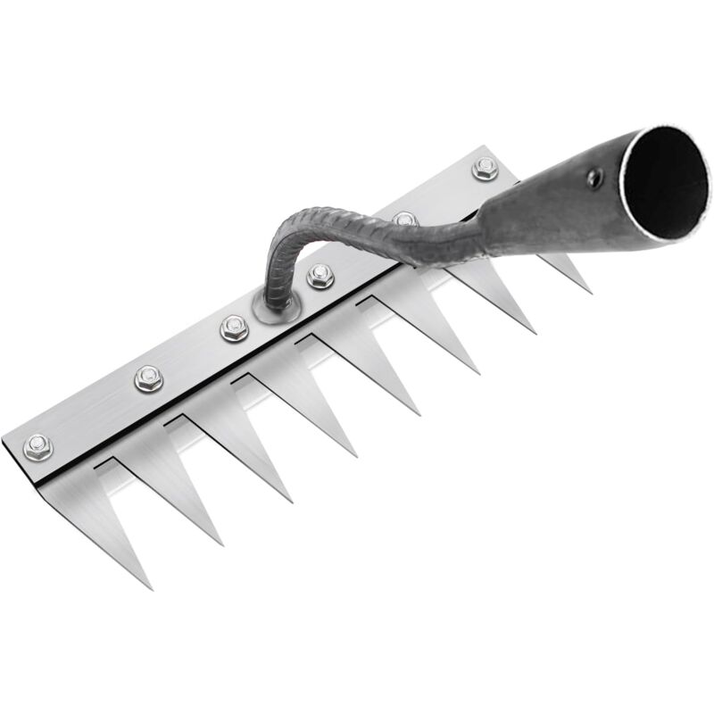 foto del prodotto aiperq rastrello da giardino multifunzionale in metallo, rastrello da giardino a 8 denti, rastrello da giardino portatile per diserbare senza