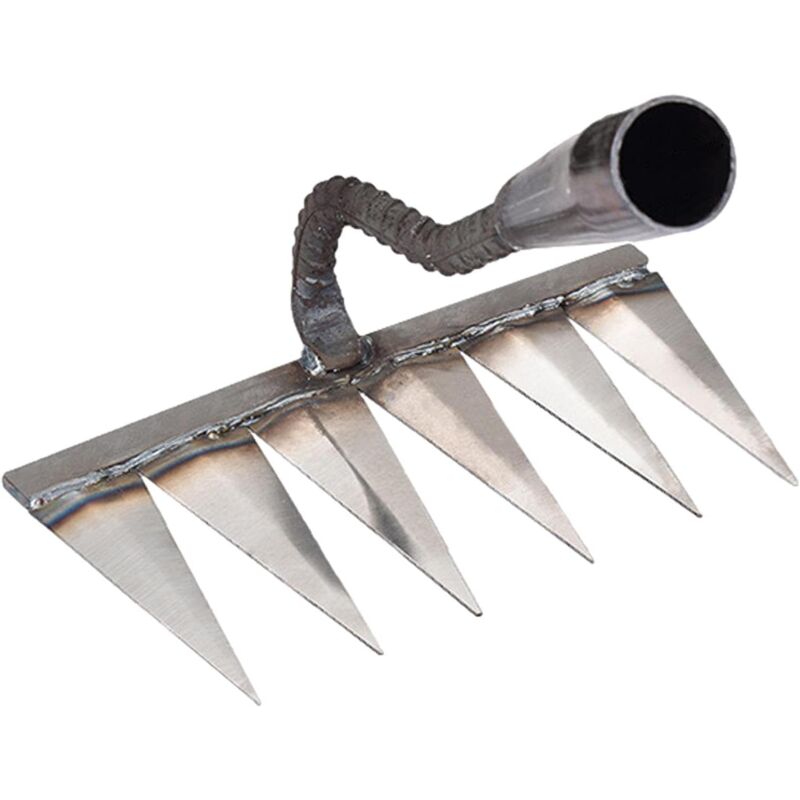 foto del prodotto aiperq rastrello per stoppie rastrello a mano in metallo per giardinaggio, diserbo rastrello con denti in metallo resistente, scarificatore,