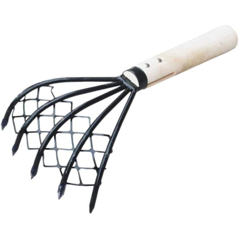 foto del prodotto aiperq rastrello per vongole, conchiglie, giardino, con rete, 5 artigli, accessori da spiaggia, conchiglia, forca per scavare, utile per la frutta,