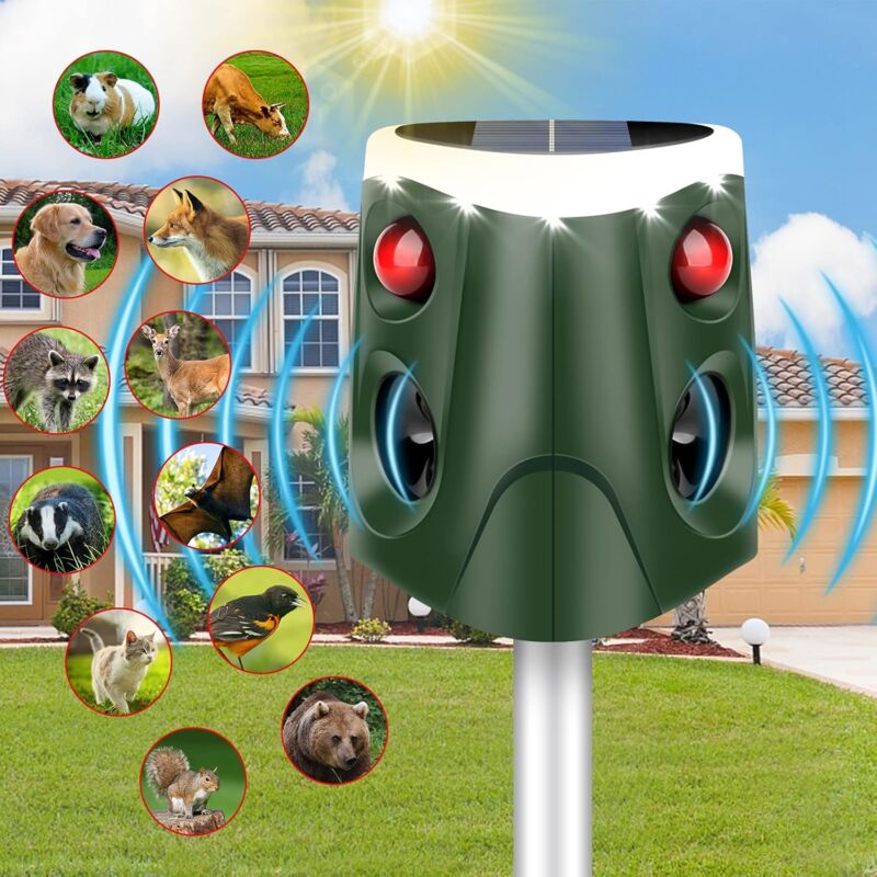 foto del prodotto aiperq repellente per gatti solare, repellente per animali ad ultrasuoni a 360 , repellente per gatti da esterno, impermeabile ip55, repellente per