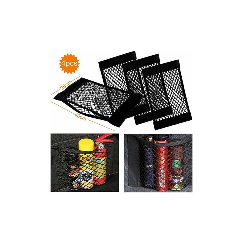 foto del prodotto aiperq rete portaoggetti per bagagliaio auto, 4 pezzi 40x25cm borsa portaoggetti tascabile per bagagliaio auto, borsa portaoggetti in rete per auto