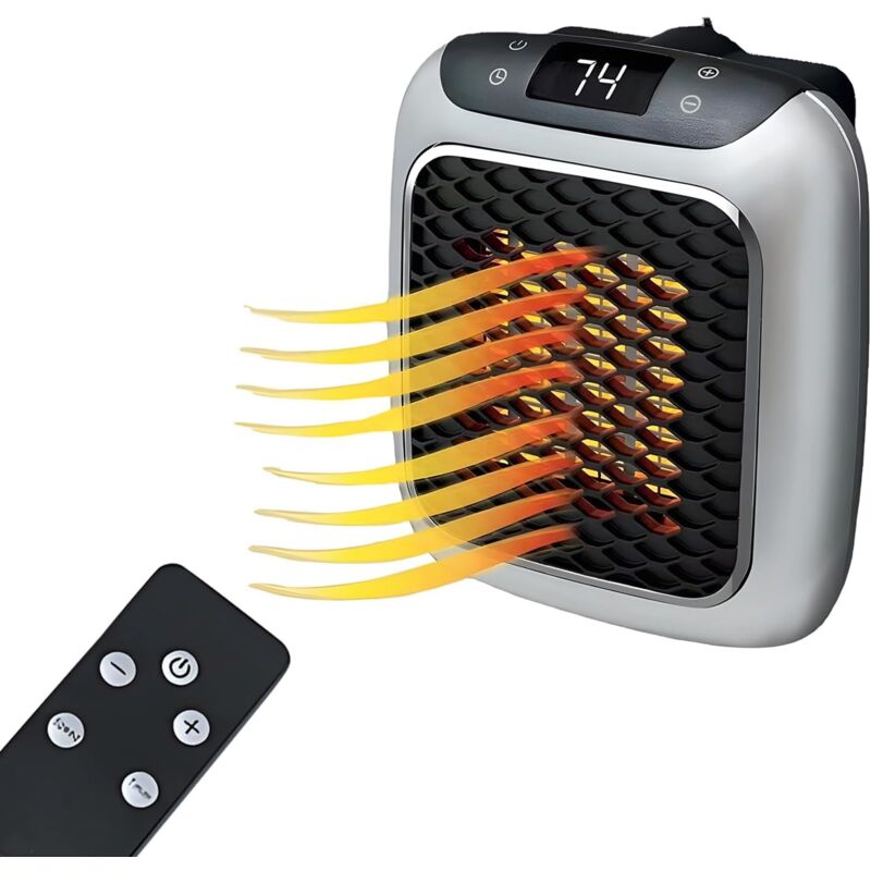 foto del prodotto aiperq riscaldatore elettrico con presa elettrica e telecomando, mini riscaldatore elettrico ad aria, 800 w, con telecomando, display digitale lcd,