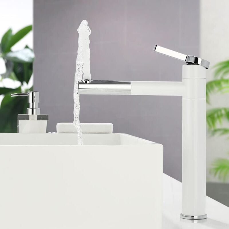 foto del prodotto aiperq rubinetto del bagno rubinetto per lavabo bianco rubinetto per lavabo monocomando girevole in ottone 360 montaggio a foro singolo per