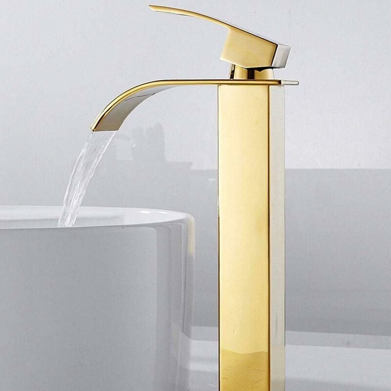 immagine 0 del prodotto aiperq rubinetto per bagno con cascata alta, miscelatore moderno quadrato cromato per acqua calda e fredda, foro singolo oro 