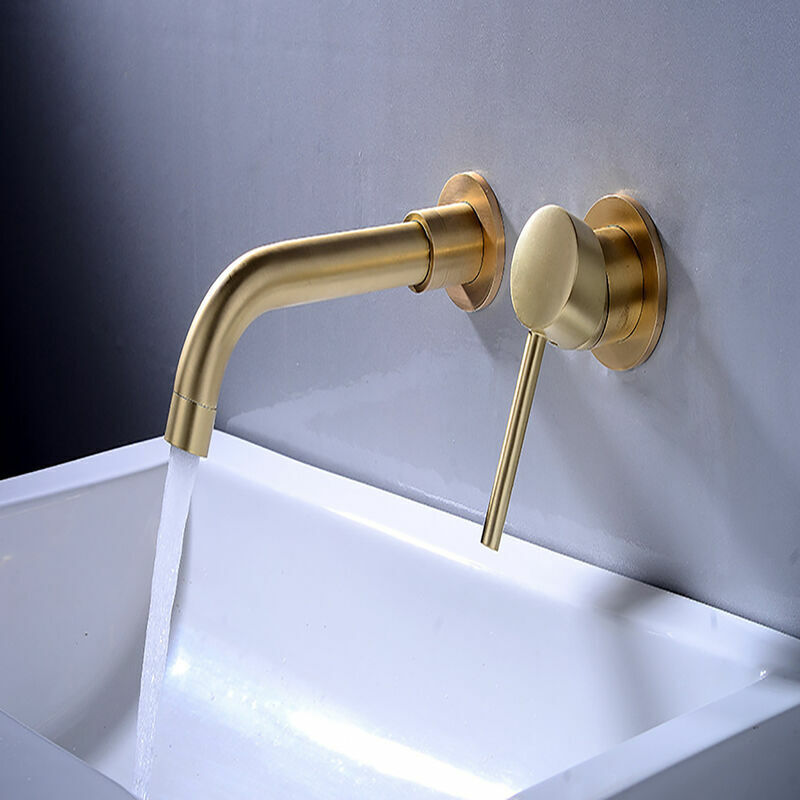 foto del prodotto aiperq rubinetto per lavabo da bagno a parete in ottone, oro spazzolato