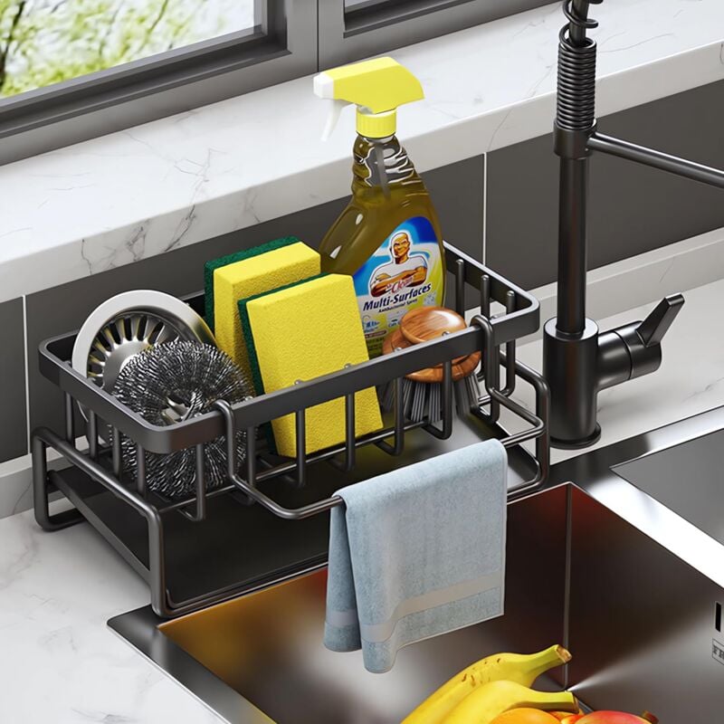 foto del prodotto aiperq scaffale portaoggetti e organizzazione per la cucina, organizer per lavello con porta spugna autosvuotante, porta asciugamani, accessori da
