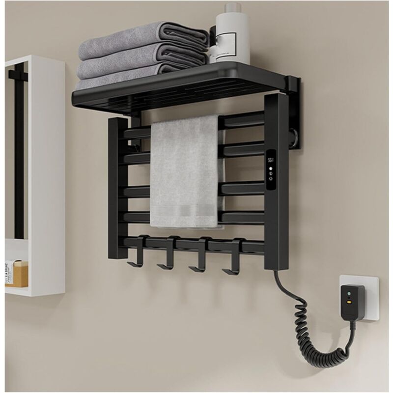 foto del prodotto aiperq scaldasalviette a parete con ripiano superiore, 95 w, timer integrato da 1 a 9 ore, regolazione della temperatura, spina, nero