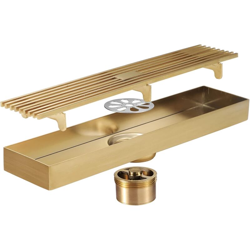 foto del prodotto aiperq scarico doccia 300x68mm scarico a pavimento spazzolato oro canale doccia 304 acciaio inossidabile scarico a pavimento antiodore