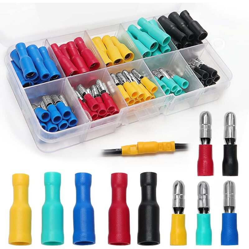 foto del prodotto aiperq set da 100 pezzi di terminali elettrici, connettori maschi e femmine, terminali elettrici cilindrici isolati 16 14 awg 