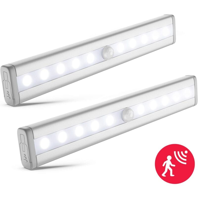 foto del prodotto aiperq set di 2 luci notturne a led con sensore di movimento, illuminazione per armadi, striscia led, autoadesiva, alimentata da batterie aaa non