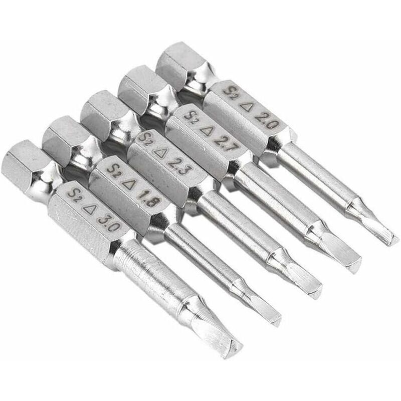 foto del prodotto aiperq set di 5 punte per cacciavite a testa triangolare magnetica in acciaio s2 da 1,8 mm, 2 mm, 2,3 mm, 2,7 mm, 3 mm, gambo esagonale da 6,35 mm,