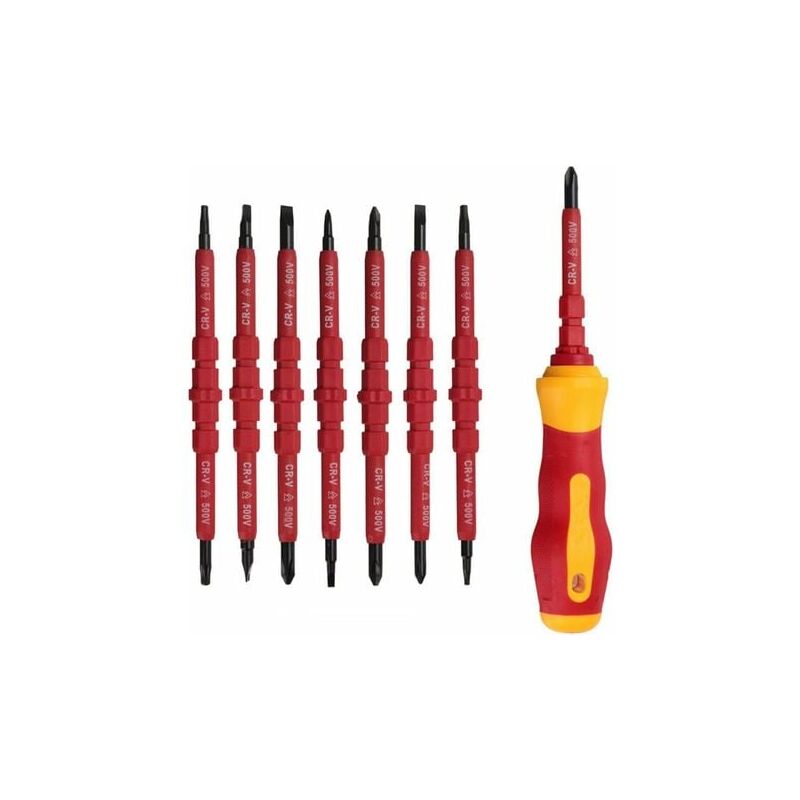 foto del prodotto aiperq set di cacciaviti per elettricisti isolati da 7 pezzi, 500 v, con cacciavite di prova, cacciavite isolato con impugnatura, cacciavite