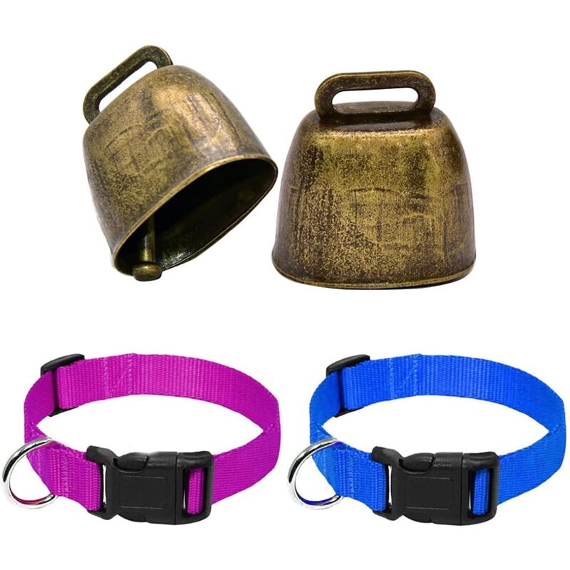 foto del prodotto aiperq set di campanelli per mucche in metallo 2 pezzi campanelli in metallo 2 pezzi collare in nylon campanello per mucche campanello per mucche