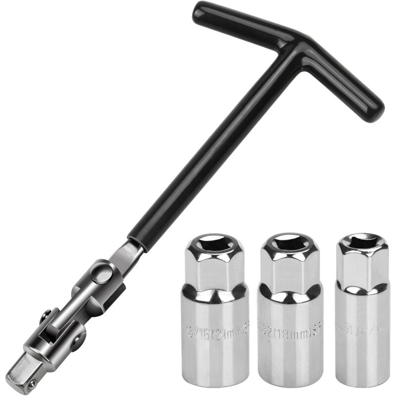 foto del prodotto aiperq set di chiavi per candele da 5 pezzi da 16 18 21 mm, chiave universale per candele per auto e moto, estrattore per candele, set di chiavi